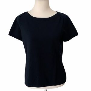 Talbots Cotton Navy Blue Shortsleeved Sweater Made in Hong Kong